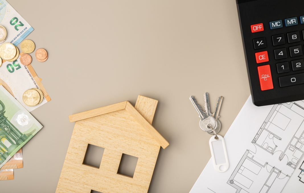 Buy or sell a house concept. Real estate market. Rental housing for rent. Home prices. Copy space. Top view