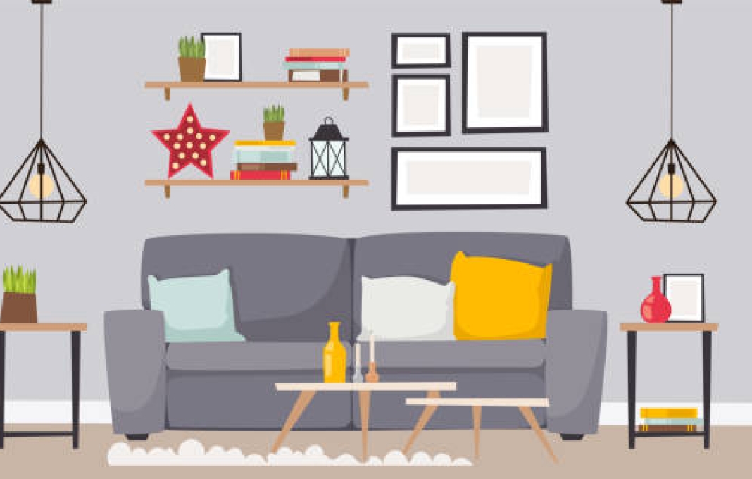 Furniture vector room interior design apartment home decor concept flat contemporary furniture architecture indoor elements illustration.